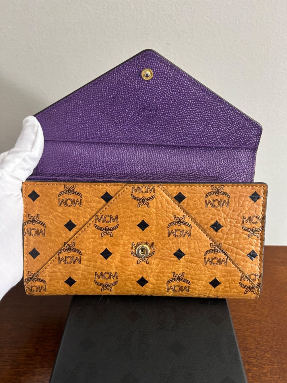 MCM Cognac Visetos Purple Flap Long Wallet with COA and chain; Full Inclusion - Picture 4 of 10